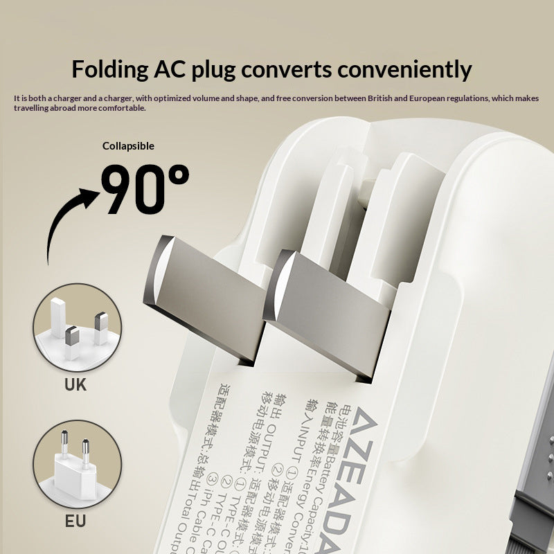 AZEADA AZ-P22 10000mAh Power Bank Built-in Cables 22.5W Fast Charging Wall Adapter with EU+UK Plug Converter