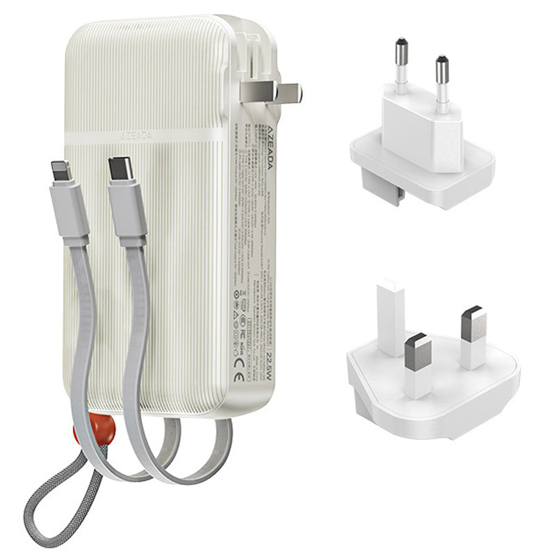 AZEADA AZ-P25 20000mAh Power Bank Built-in Cables 22.5W Fast Charging Wall Adapter with EU+UK Plug Converter
