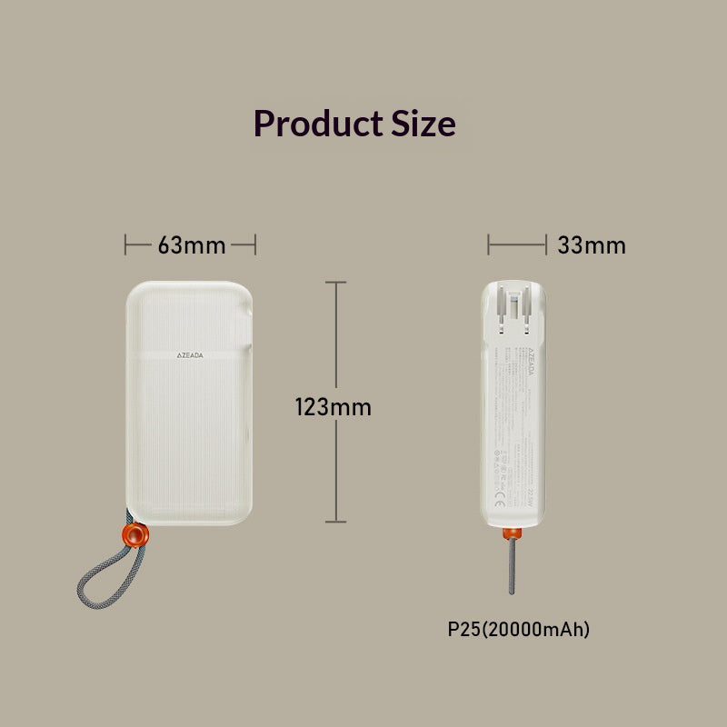 AZEADA AZ-P25 20000mAh Power Bank Built-in Cables 22.5W Fast Charging Wall Adapter with EU+UK Plug Converter