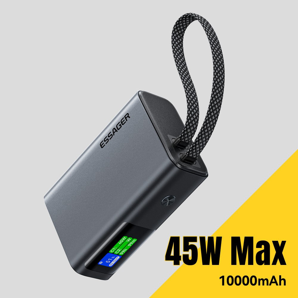ESSAGER ES-D026 45W Smart Display 10000mAh Power Bank TFT Screen Built-in Type-C Cable 45W Fast Charging Charger