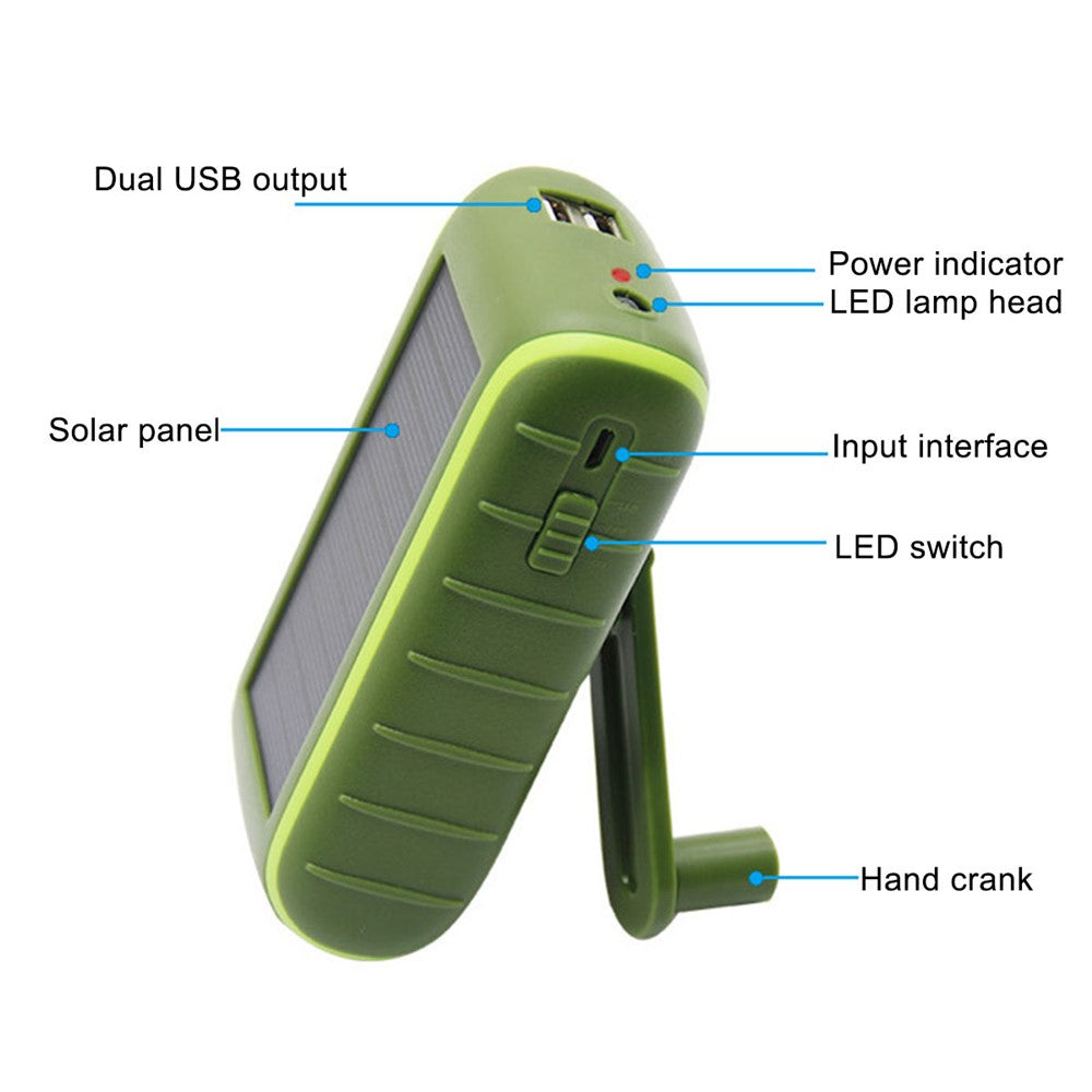 073 Udendørs Nød Solar Håndsving 8000mAh Dobbelt USB Power Bank Telefonoplader Eksternt Batteri