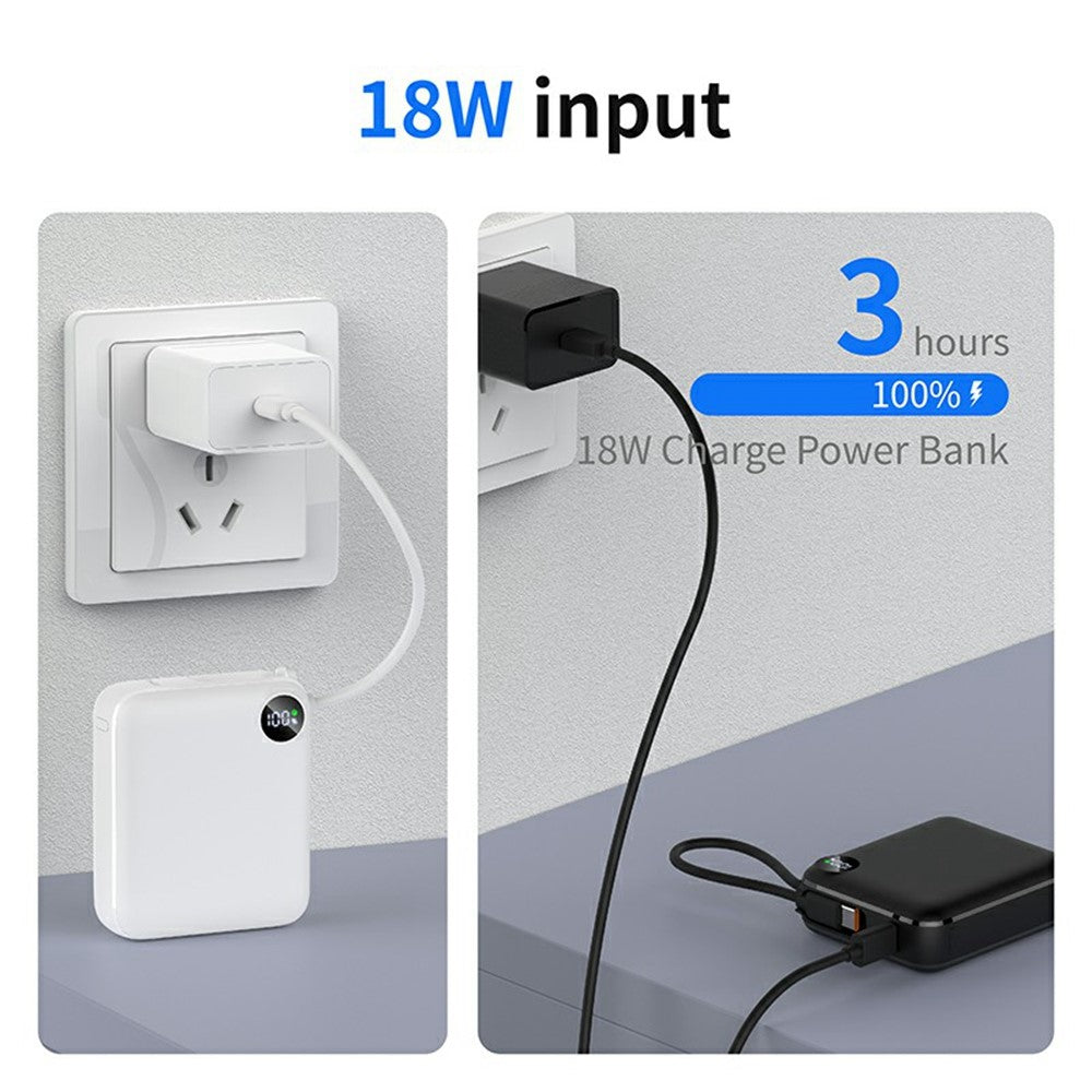 C1050 10000mAh Power Bank med Indbygget Type-C Kabel 22.5W Hurtig Opladning LED Display Bærbar Oplader
