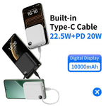 C1050 10000mAh Power Bank med Indbygget Type-C Kabel 22.5W Hurtig Opladning LED Display Bærbar Oplader