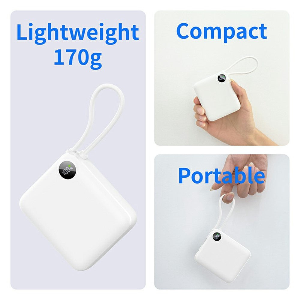 C1050 10000mAh Power Bank med Indbygget Type-C Kabel 22.5W Hurtig Opladning LED Display Bærbar Oplader