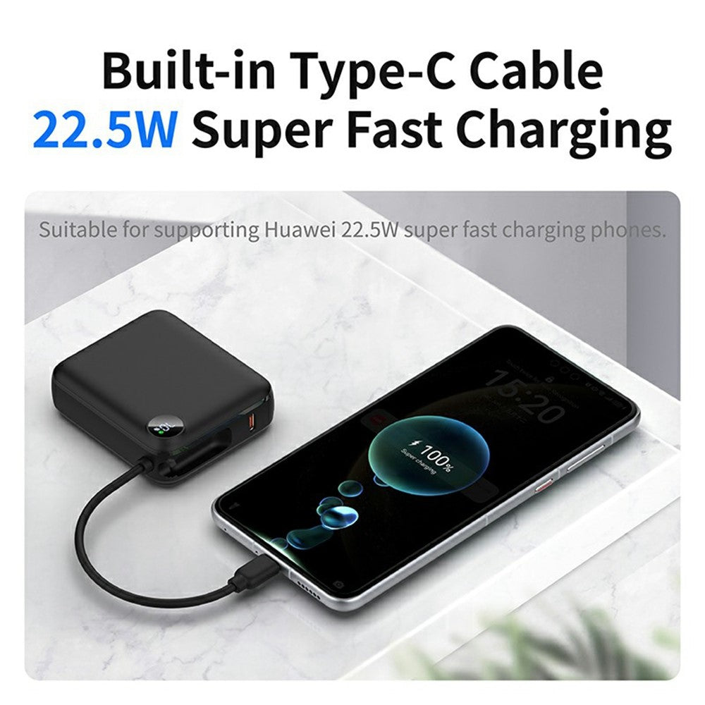 C1050 10000mAh Power Bank med Indbygget Type-C Kabel 22.5W Hurtig Opladning LED Display Bærbar Oplader