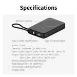C1055 10000mAh Powerbank 15W Magnetisk Trådløs Bærbar Oplader Indbygget Type-C Kabel og Støttefod