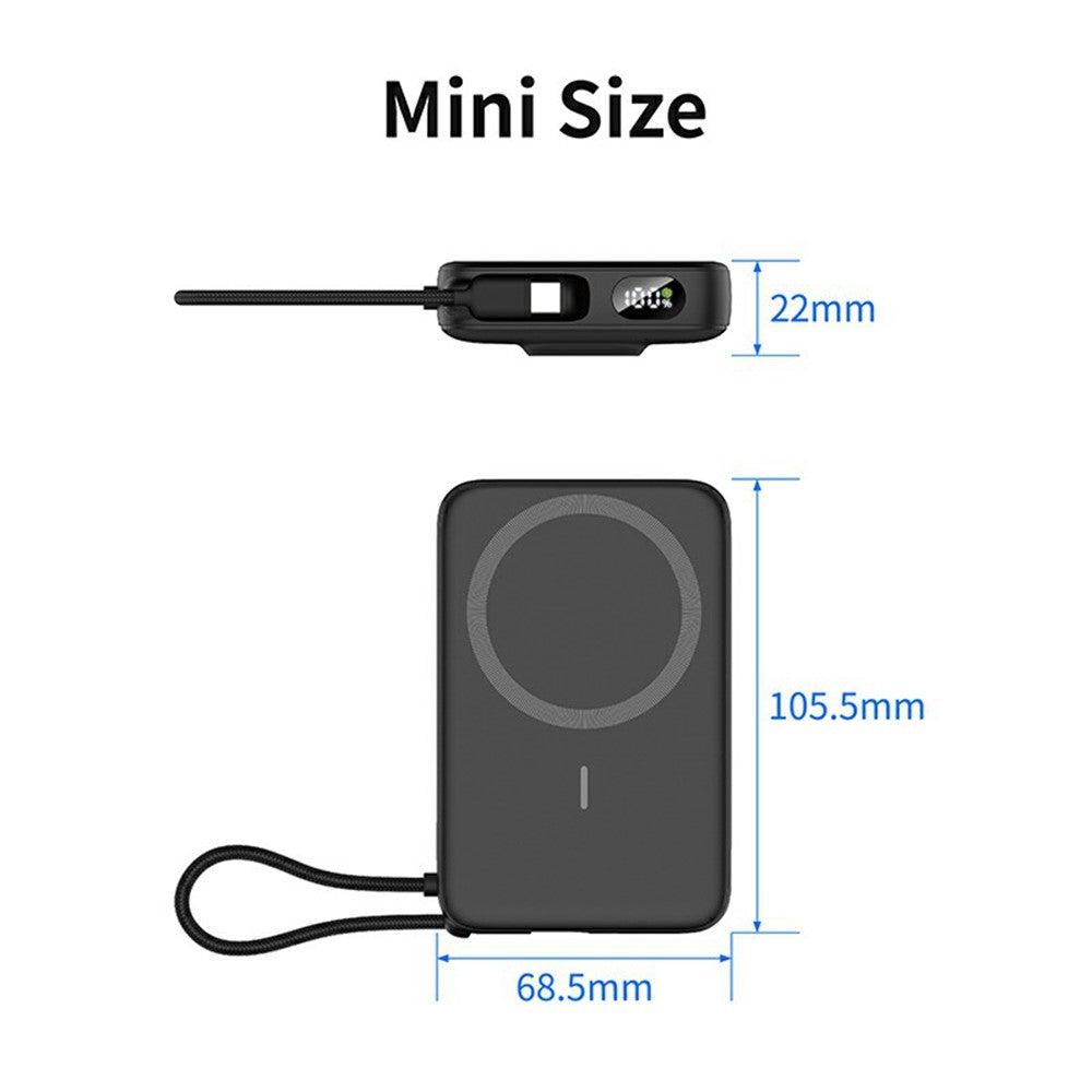 C1055 10000mAh Powerbank 15W Magnetisk Trådløs Bærbar Oplader Indbygget Type-C Kabel og Støttefod