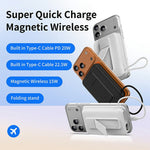 C1055 10000mAh Powerbank 15W Magnetisk Trådløs Bærbar Oplader Indbygget Type-C Kabel og Støttefod