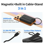 C1055 10000mAh Powerbank 15W Magnetisk Trådløs Bærbar Oplader Indbygget Type-C Kabel og Støttefod