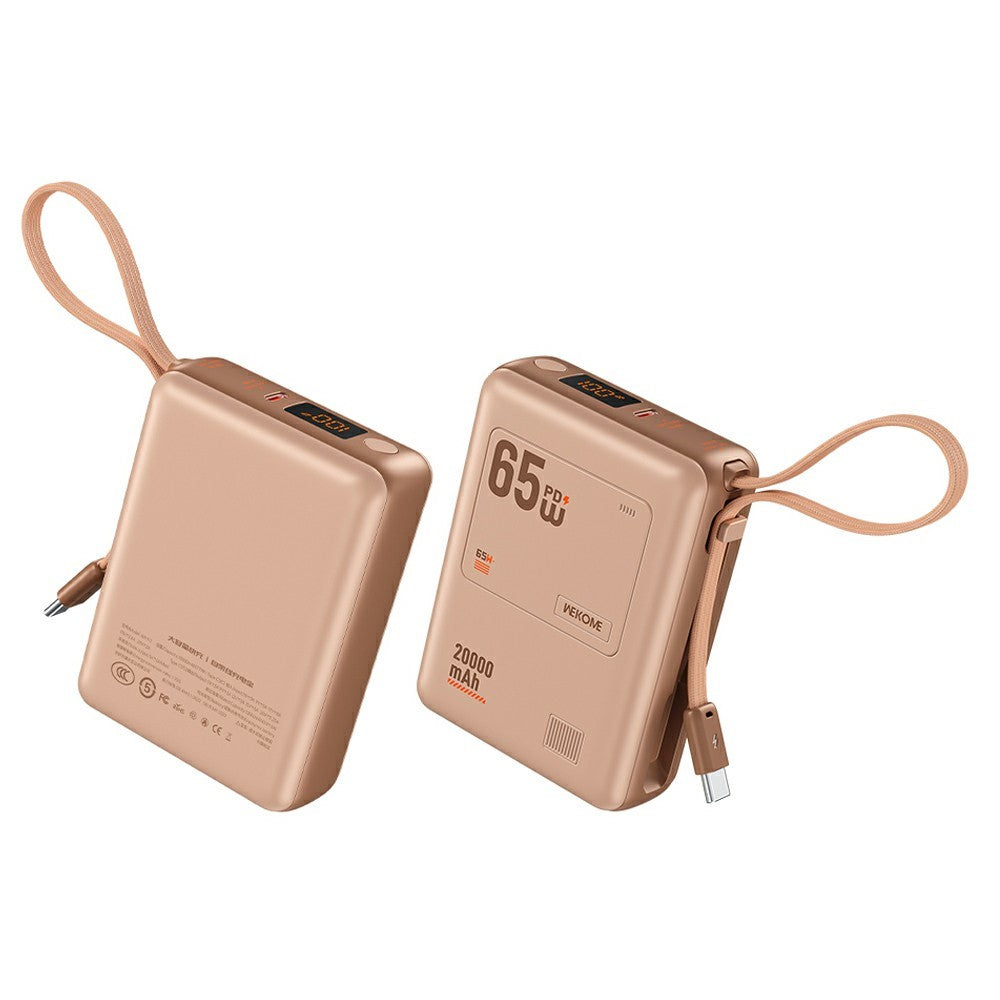 WEKOME WP-117 20000mAh Power Bank PD 65W Fast Charging Battery Pack with Built-in Type-C Cable