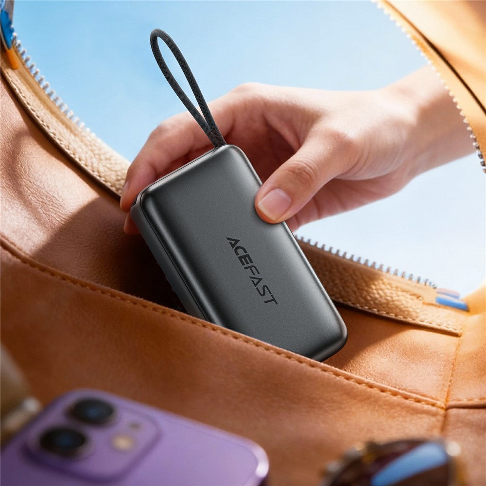 ACEFAST M32-10000 Power Bank 10000mAh PD 35W Fast Charging Portable Charger with Built-in Retractable USB-C Cable