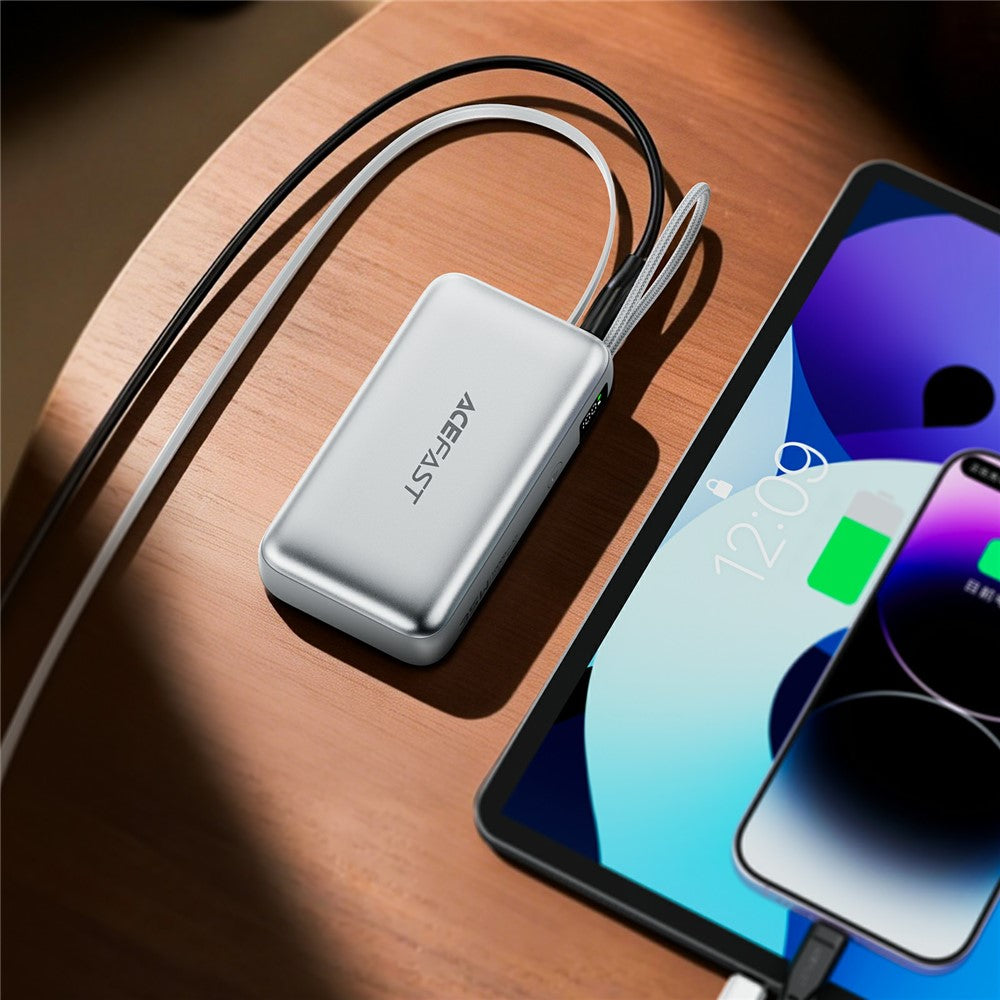 ACEFAST M32-10000 Power Bank 10000mAh PD 35W Fast Charging Portable Charger with Built-in Retractable USB-C Cable