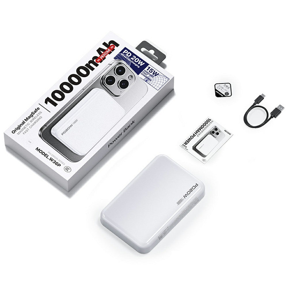 WEKOME W36P 10000mAh Magnetisk Trådløs Powerbank 20W PD Hurtigopladende Bærbar Oplader
