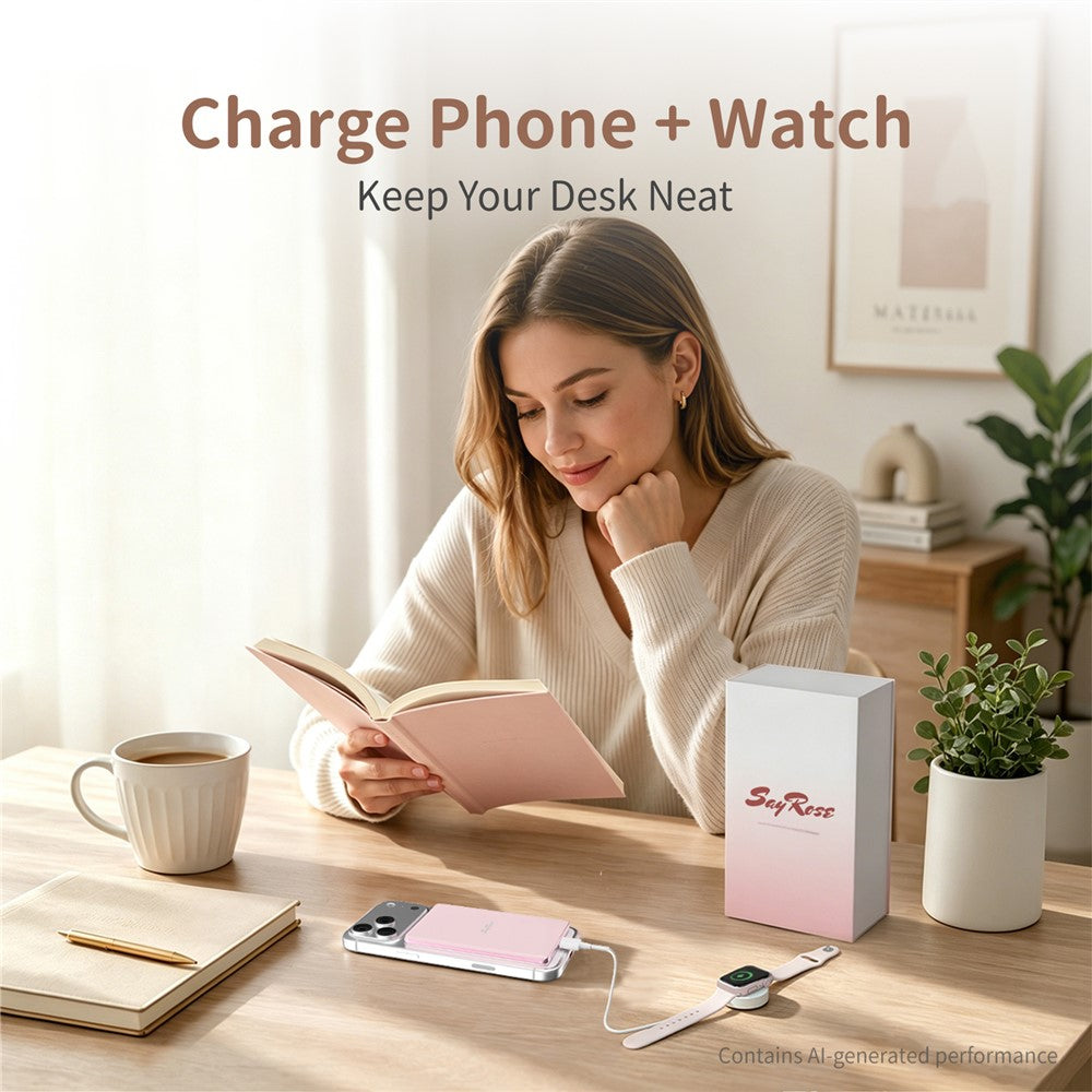 SAYROSE MP05 5000mAh Magnetic Power Bank Ultra Thin Portable 15W Wireless Charger