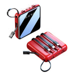 10000mAh Mini Power Bank with 4 in 1 Cables LED Flashlight Digital Display Portable Charger