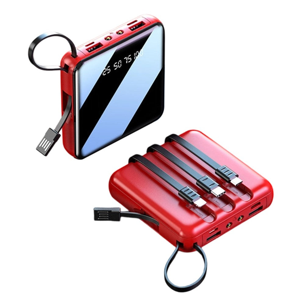 10000mAh Mini Power Bank with 4 in 1 Cables LED Flashlight Digital Display Portable Charger