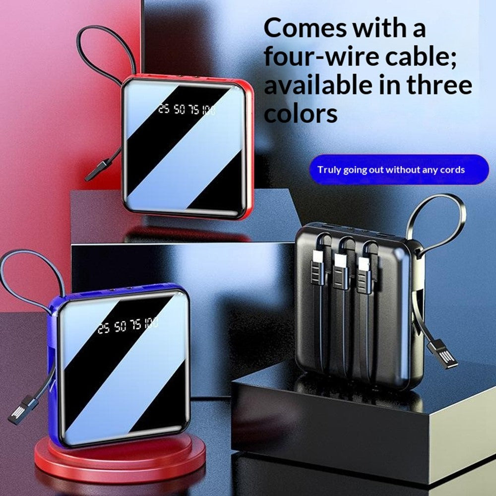 10000mAh Mini Power Bank with 4 in 1 Cables LED Flashlight Digital Display Portable Charger