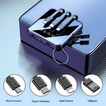 10000mAh Mini Power Bank with 4 in 1 Cables LED Flashlight Digital Display Portable Charger