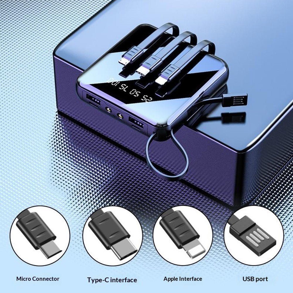 10000mAh Mini Power Bank with 4 in 1 Cables LED Flashlight Digital Display Portable Charger