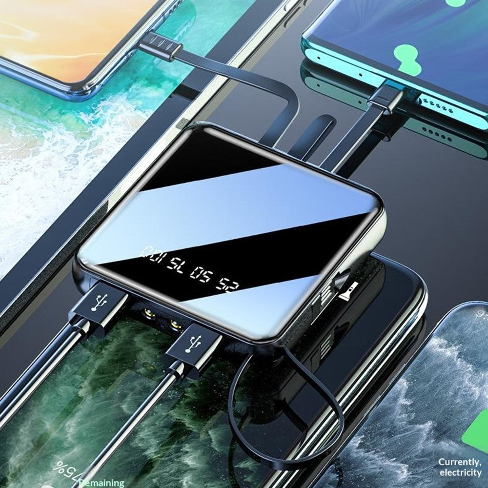 10000mAh Mini Power Bank with 4 in 1 Cables LED Flashlight Digital Display Portable Charger