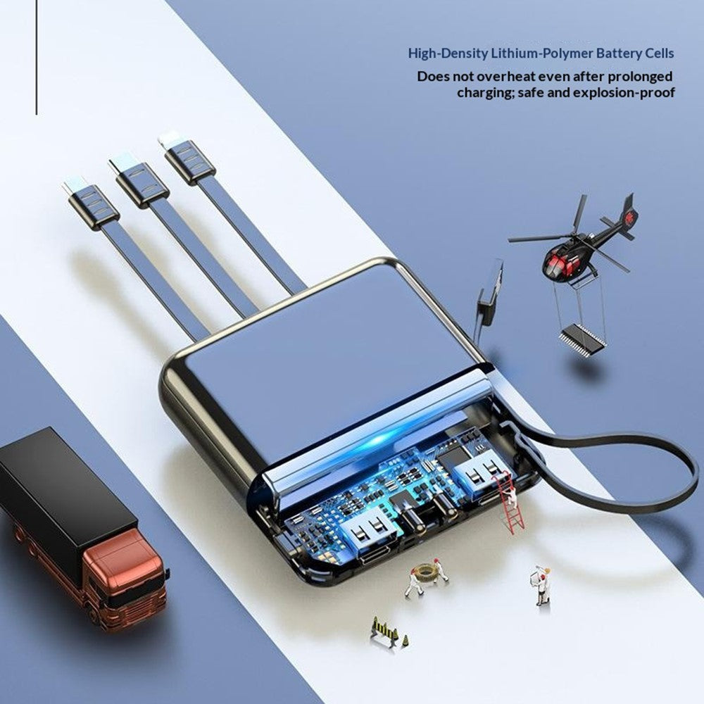 10000mAh Mini Power Bank with 4 in 1 Cables LED Flashlight Digital Display Portable Charger