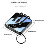 10000mAh Mini Power Bank with 4 in 1 Cables LED Flashlight Digital Display Portable Charger