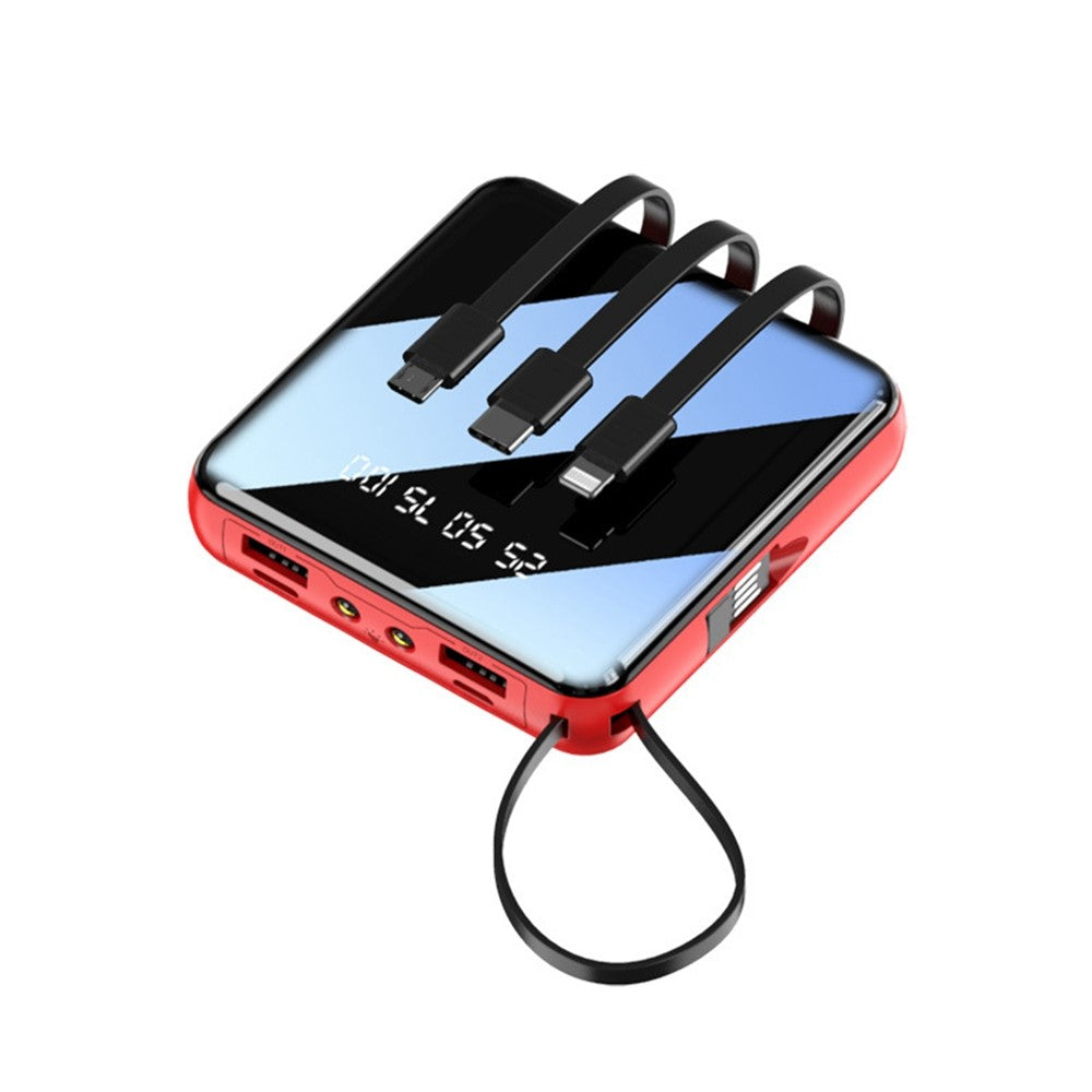 10000mAh Mini Power Bank with 4 in 1 Cables LED Flashlight Digital Display Portable Charger