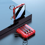 10000mAh Mini Power Bank with 4 in 1 Cables LED Flashlight Digital Display Portable Charger