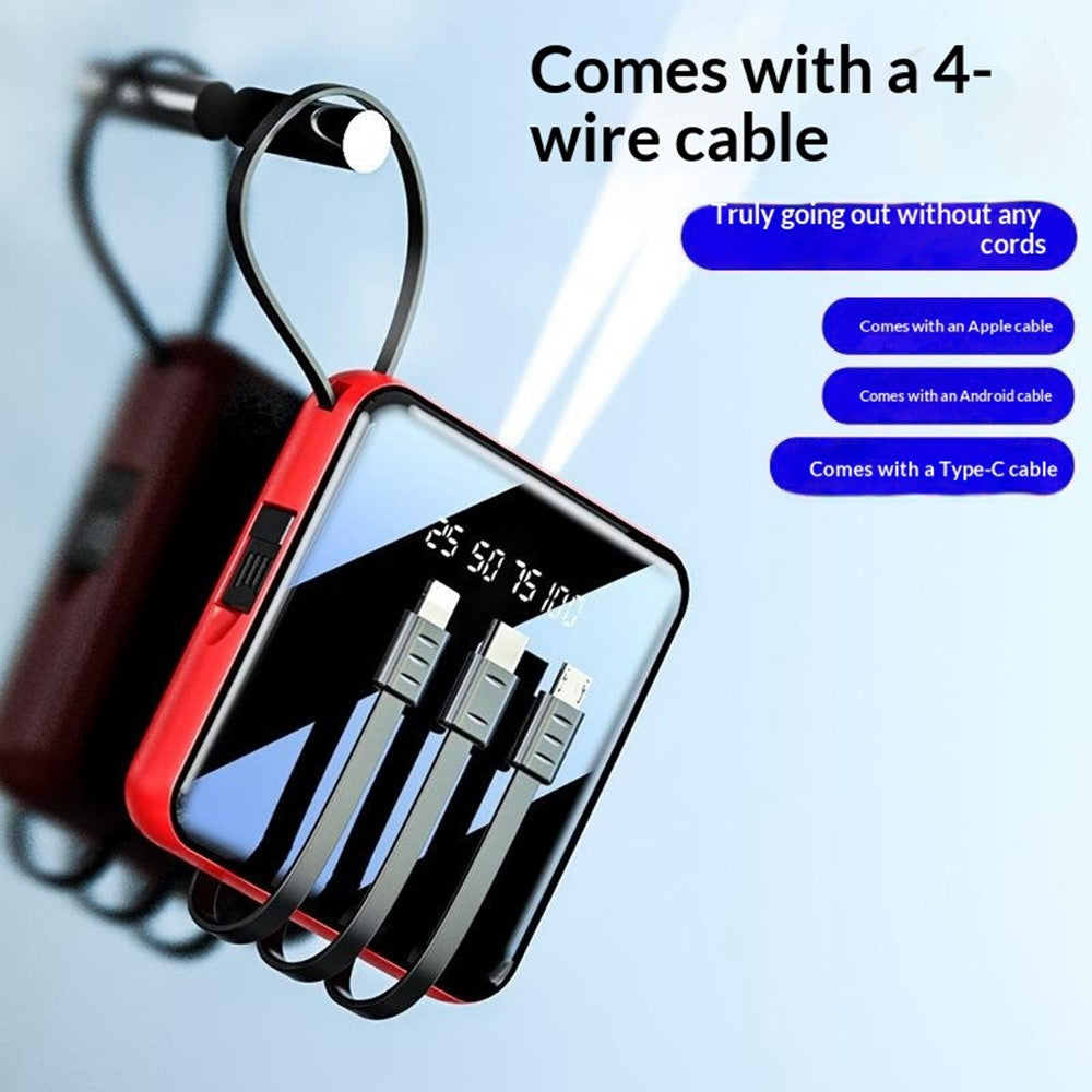 10000mAh Mini Power Bank with 4 in 1 Cables LED Flashlight Digital Display Portable Charger