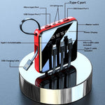 10000mAh Mini Power Bank with 4 in 1 Cables LED Flashlight Digital Display Portable Charger