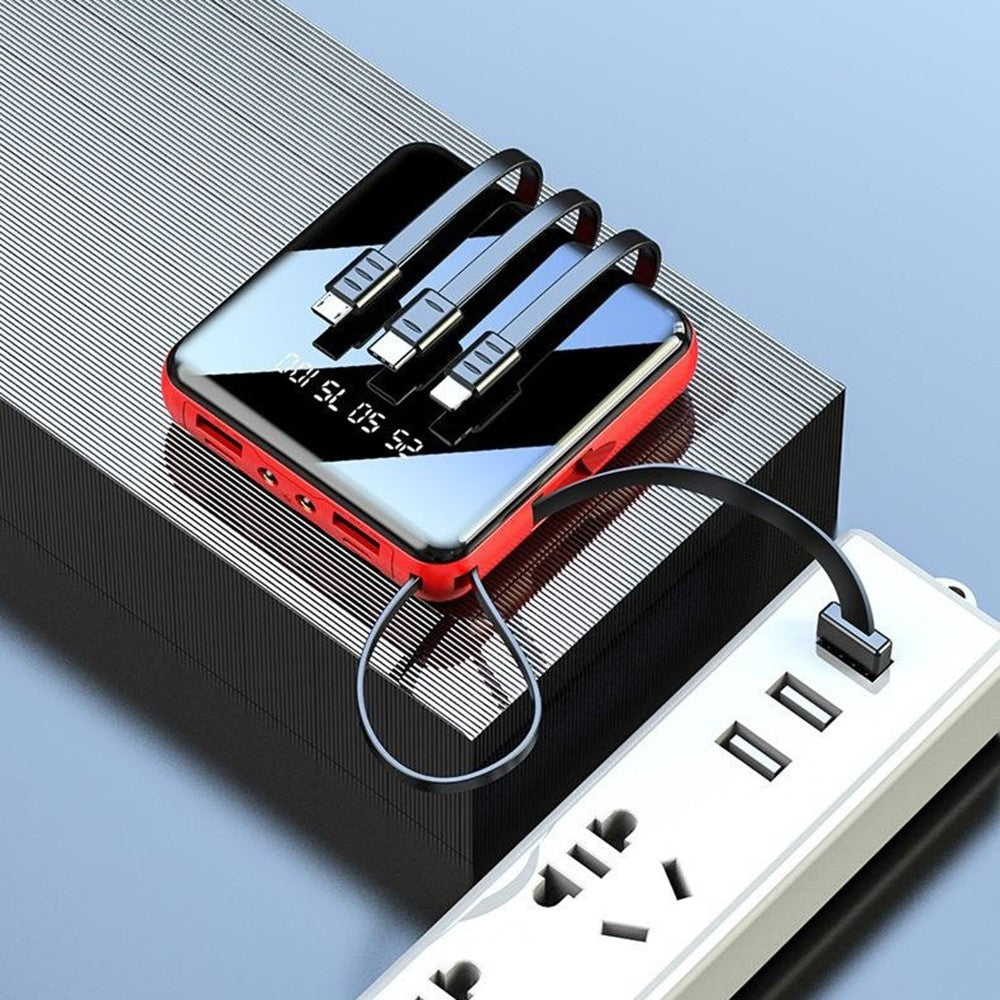 10000mAh Mini Power Bank with 4 in 1 Cables LED Flashlight Digital Display Portable Charger