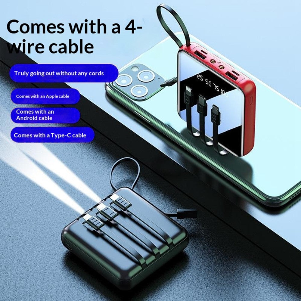 10000mAh Mini Power Bank with 4 in 1 Cables LED Flashlight Digital Display Portable Charger