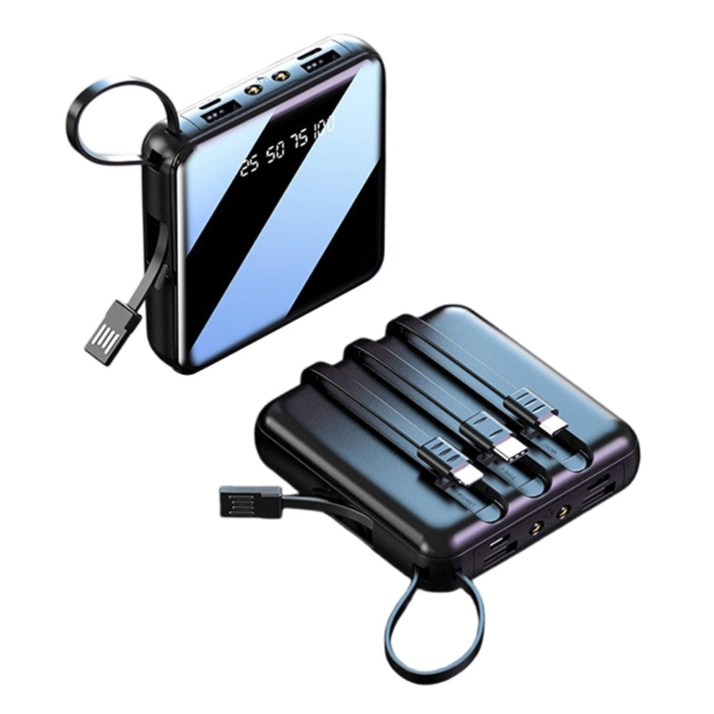 10000mAh Mini Power Bank with 4 in 1 Cables LED Flashlight Digital Display Portable Charger