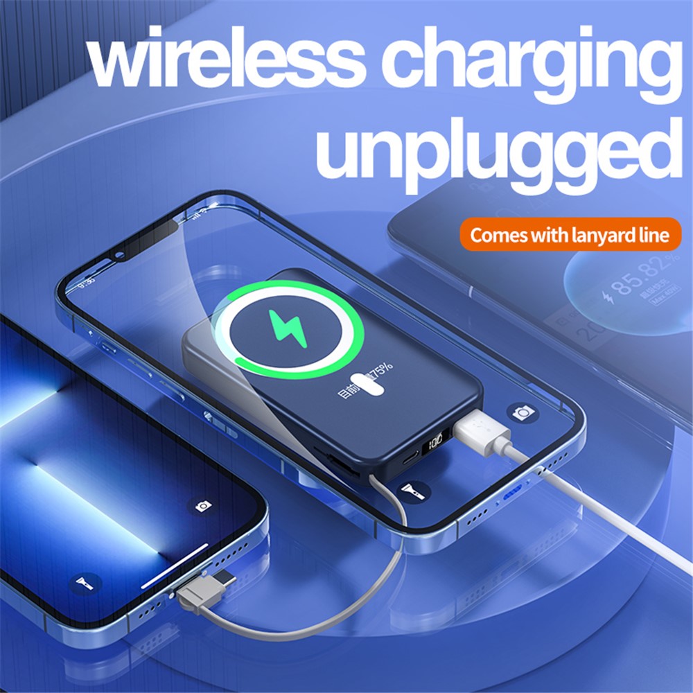 JJT-A51 10000mAh Power Bank Built-in Lightning / Type-C Cable 15W Magnetic Wireless Charging Battery Pack