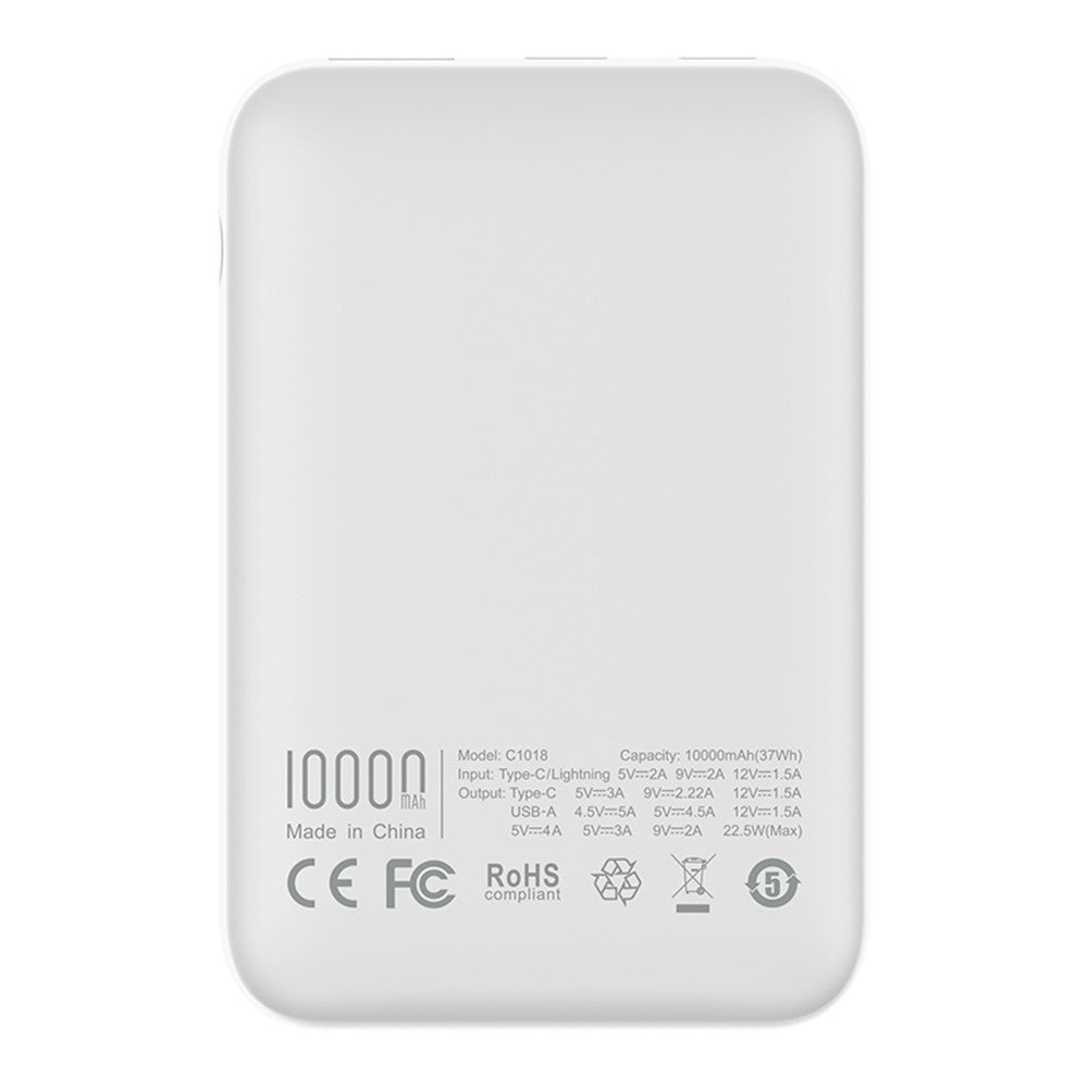 C1018 PD 20W 10000mAh Digital Display Power Bank Portable Phone Charger Mini External Battery Pack with USB-A / Type-C Output