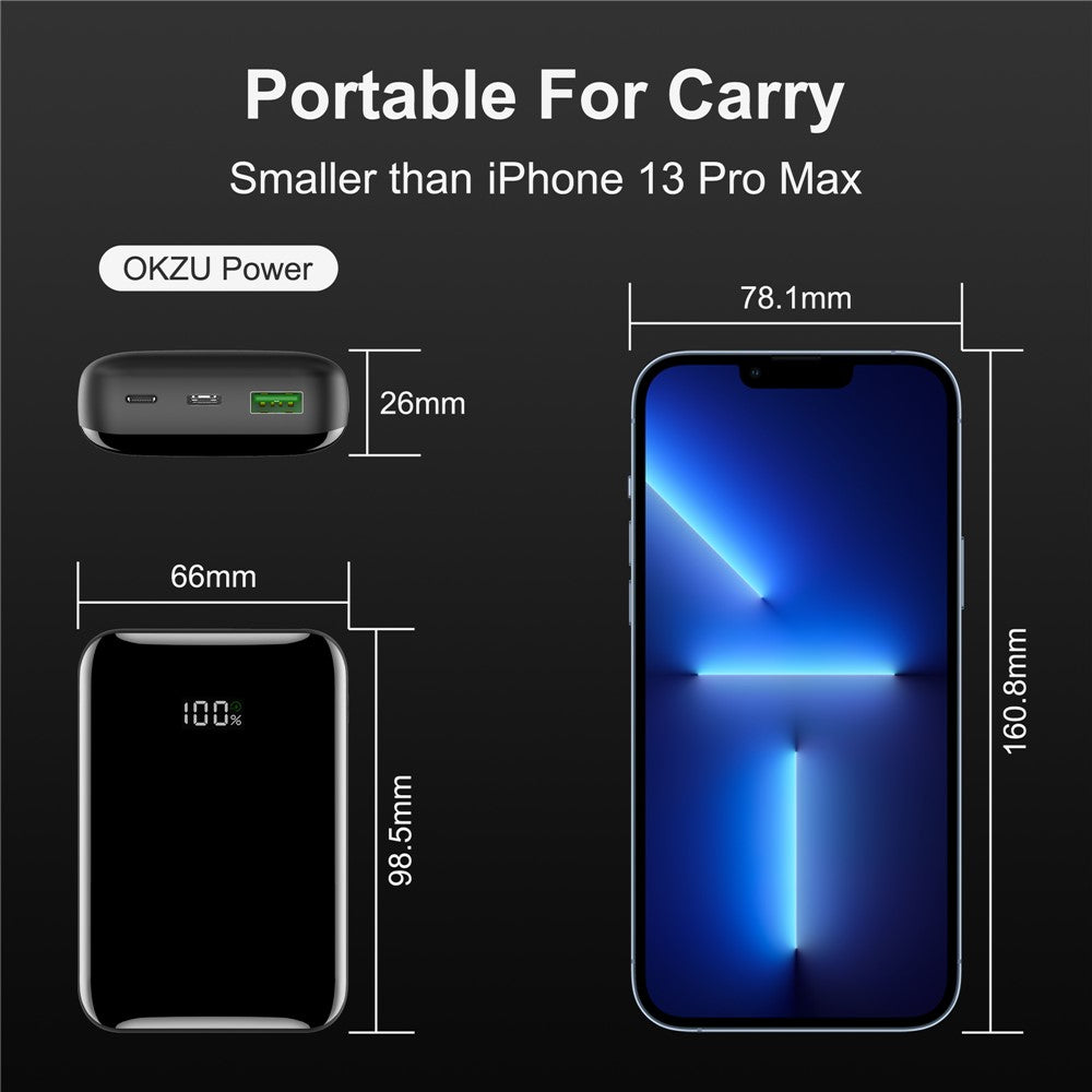 C1018 PD 20W 10000mAh Digital Display Power Bank Portable Phone Charger Mini External Battery Pack with USB-A / Type-C Output