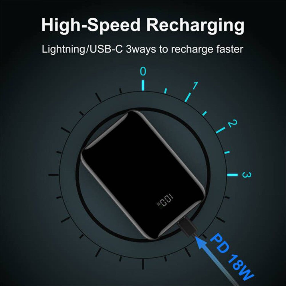 C1018 PD 20W 10000mAh Digital Display Power Bank Portable Phone Charger Mini External Battery Pack with USB-A / Type-C Output