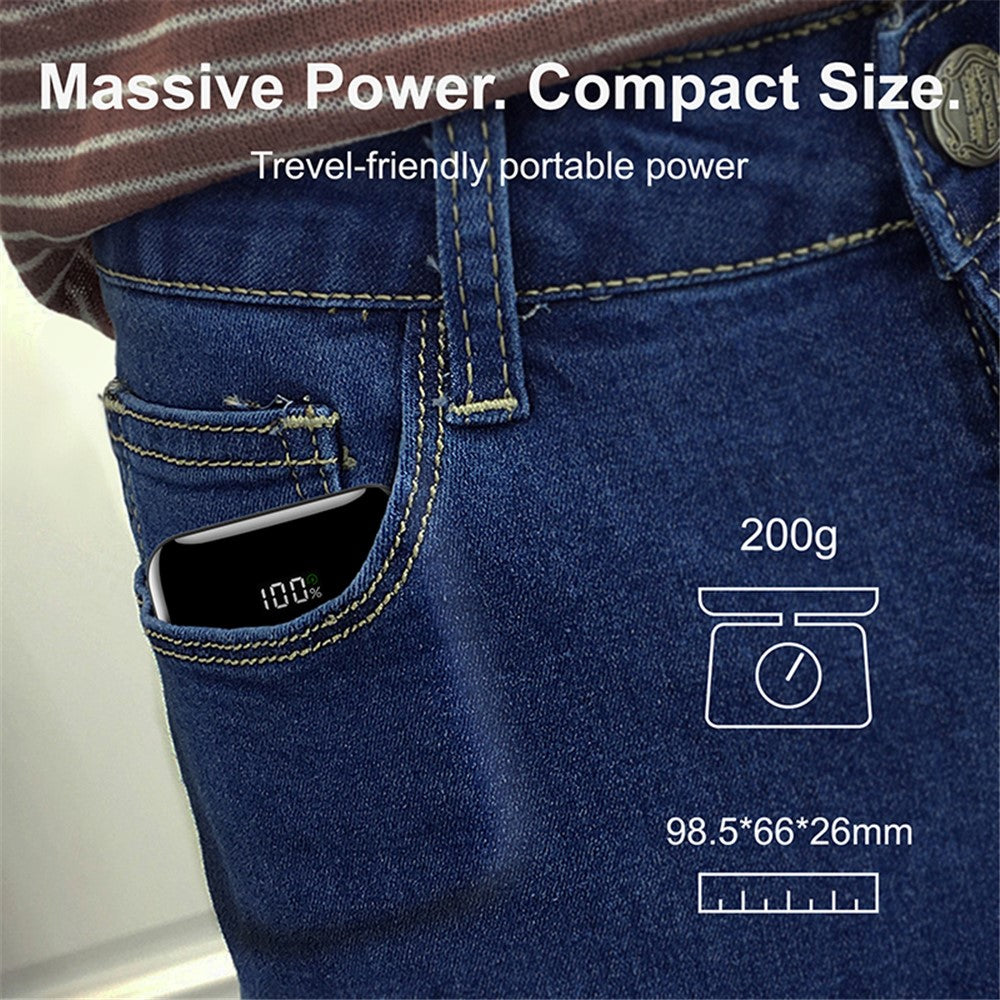 C1018 PD 20W 10000mAh Digital Display Power Bank Portable Phone Charger Mini External Battery Pack with USB-A / Type-C Output