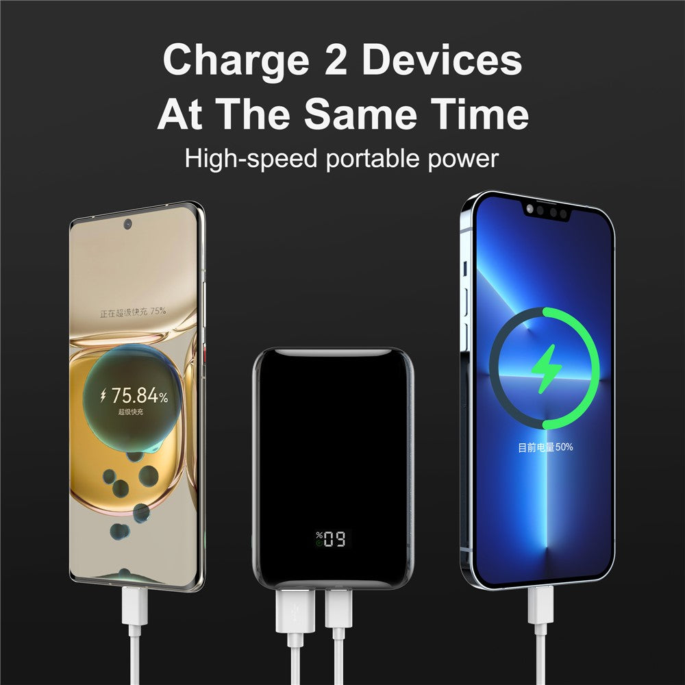 C1018A 5V 2,4A 10000mAh Power Bank med digitalt display Bærbar Telefonoplader Mini Eksternt Batteri med USB-A / Type-C Udgang