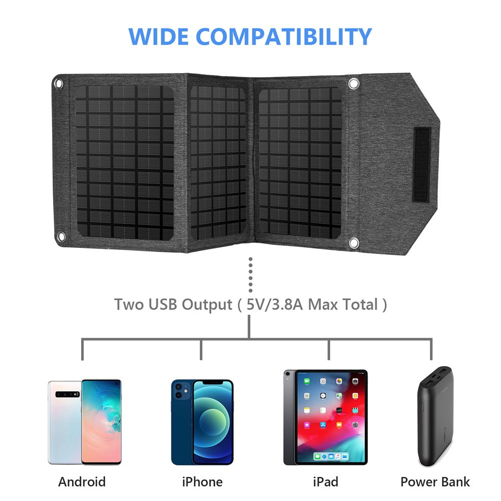 18W Dobbelt USB Solcelleoplader 3-Foldbart Solpanel Udendørs Bærbar Smartphone Strømforsyningsoplader