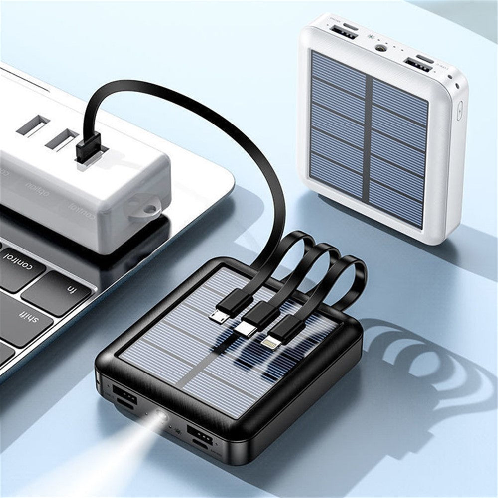 YM-384 6000mAh Portable Flashlight Phone Charger Solar Power Bank External Battery Pack with Cable