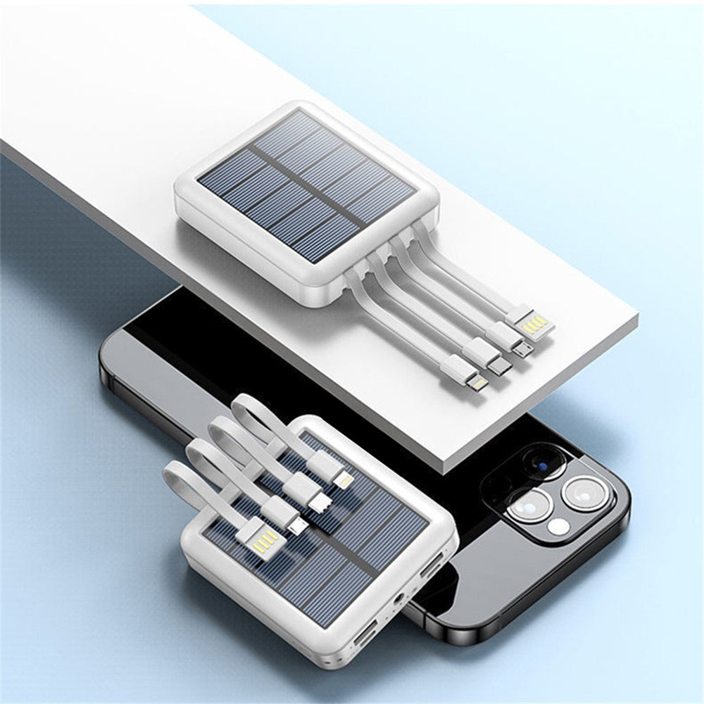 YM-384 6000mAh Portable Flashlight Phone Charger Solar Power Bank External Battery Pack with Cable