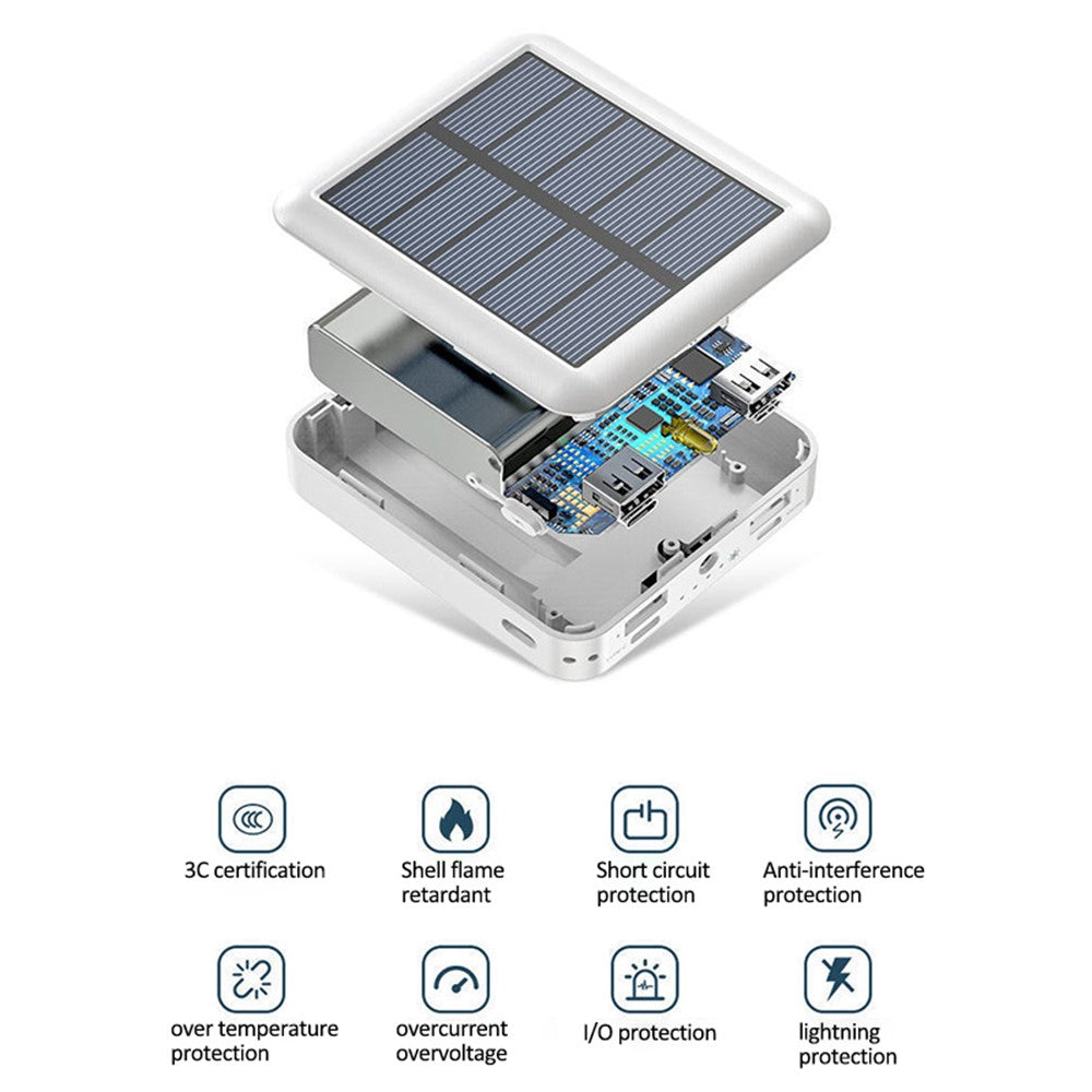 YM-384 6000mAh Portable Flashlight Phone Charger Solar Power Bank External Battery Pack with Cable
