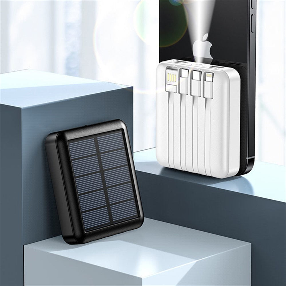 YM-384 6000mAh Portable Flashlight Phone Charger Solar Power Bank External Battery Pack with Cable