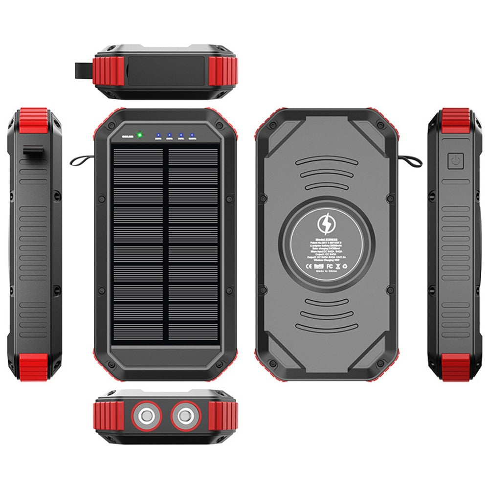 ES983S Solar Power Bank 30000mAh Portable Charger 18W Fast Charging Wireless Charger with Flashlight