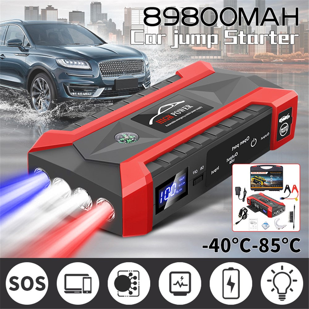 ABS Car Jump Starter 12V 89800mAh Car Emergency Starter 4 USB Power Supply with Light for Gas / Diesel Engine Vehicles