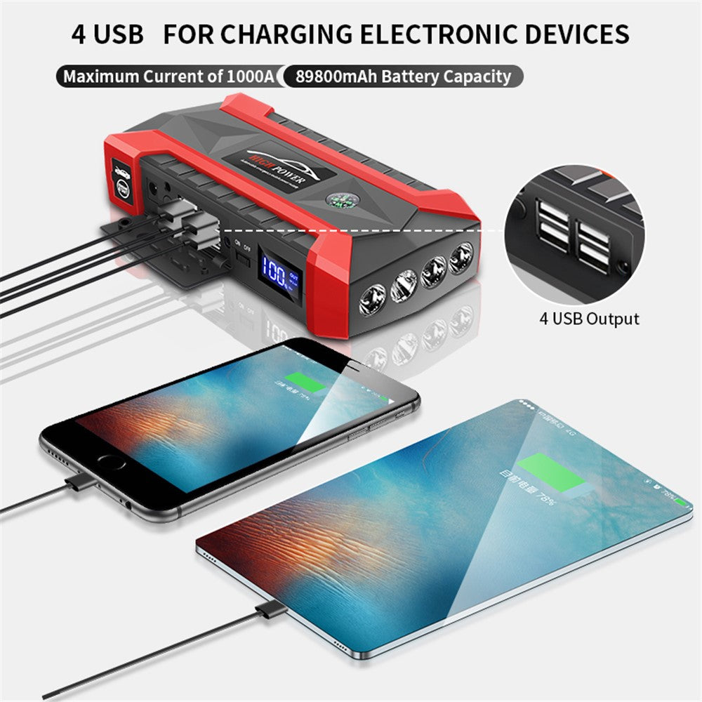 ABS Car Jump Starter 12V 89800mAh Car Emergency Starter 4 USB Power Supply with Light for Gas / Diesel Engine Vehicles