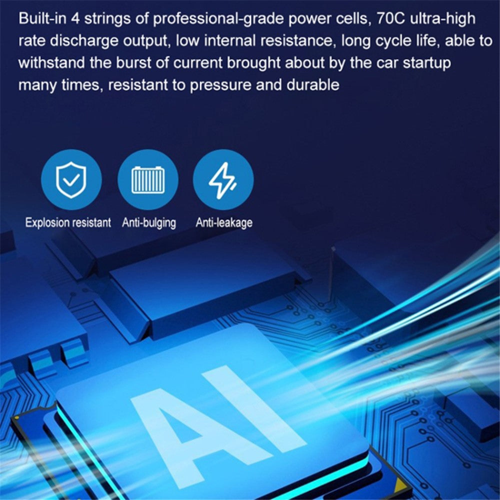 6000mAh 35C Car Jump Starter Air Inflator Power Bank Emergency Battery Charger with Light, Standard Battery Clip Cable
