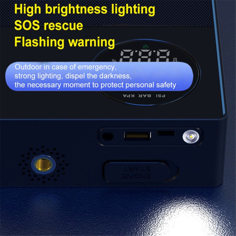 6000mAh 35C Car Jump Starter Air Inflator Power Bank Emergency Battery Charger with Light, Standard Battery Clip Cable