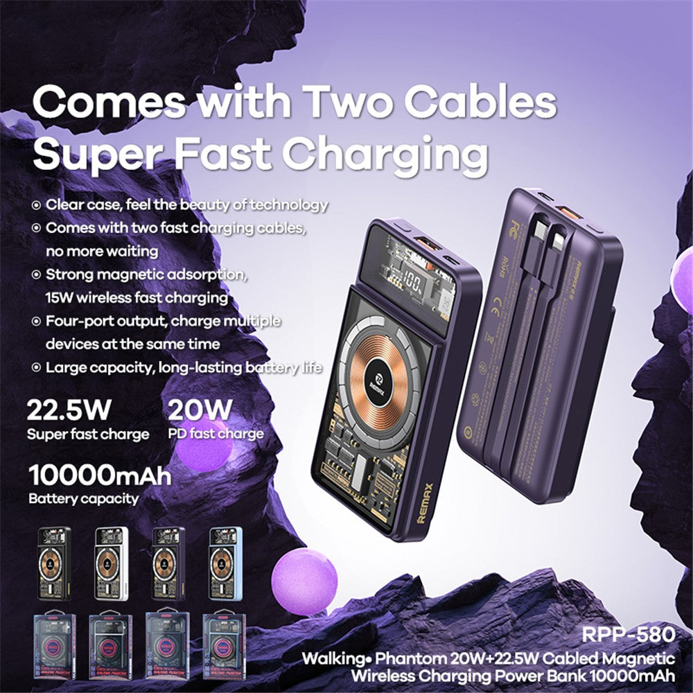 REMAX RPP-580 Walking Phantom 20W + 22.5W Kablet Magnetisk Trådløs Oplader Powerbank 10000mAh Ekstern Batteripakke